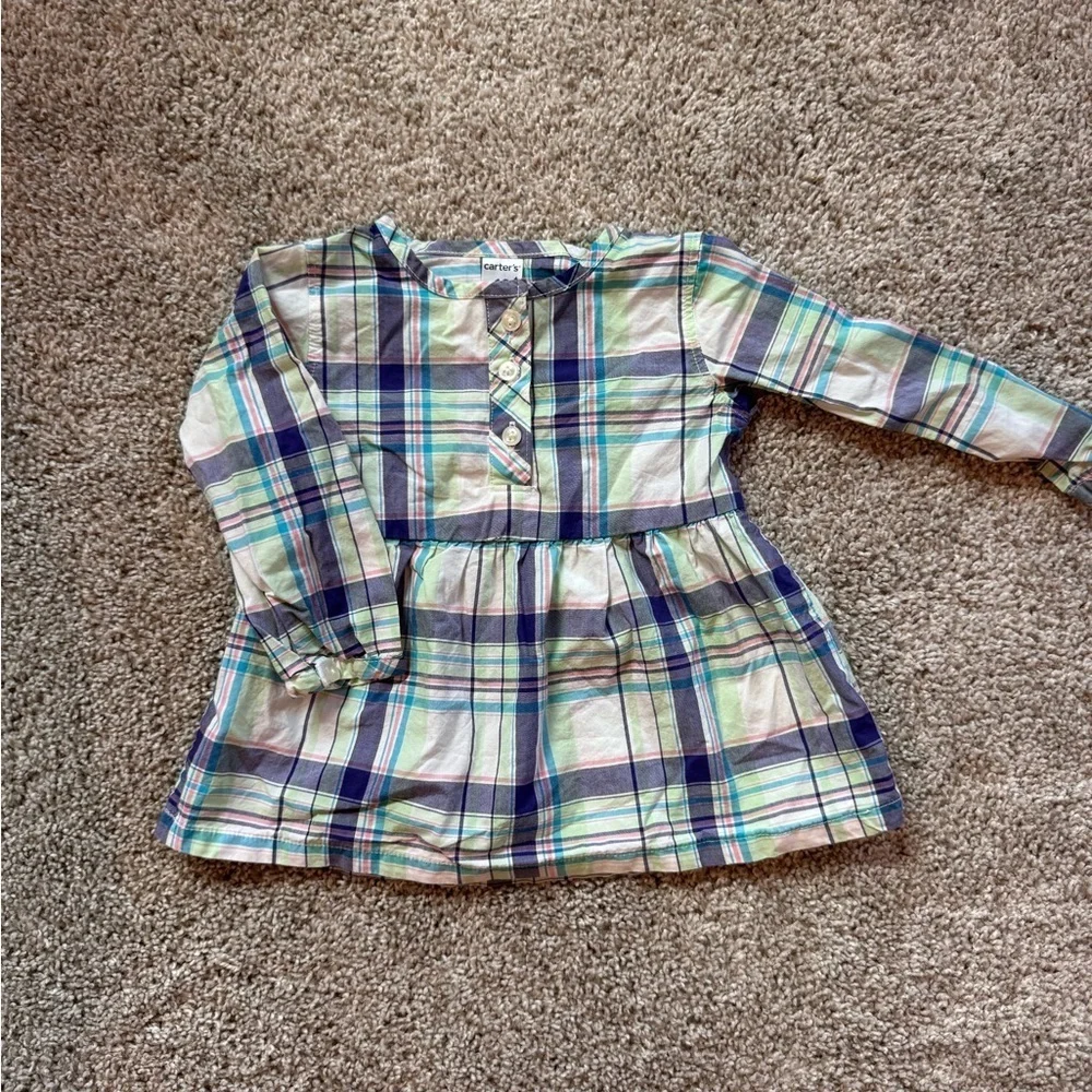 Carter’s Baby Girl Plaid Long-Sleeve Shirt Dress - Size 12 Months
